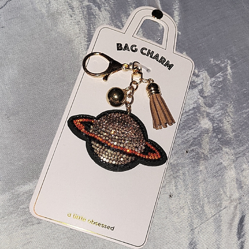 Saturn Planet Bag Charm - Gold and Brown
